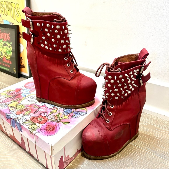 Jeffrey Campbell Shoes - JEFFREY CAMPBELL Red Studded Women's Platform Boots W7